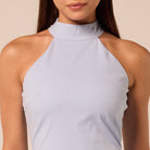 Blue High-Neck Poplin Midi Dress - shopaleena