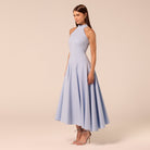 Blue High-Neck Poplin Midi Dress - shopaleena