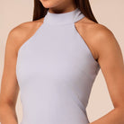 Blue High-Neck Poplin Midi Dress - shopaleena
