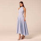 Blue High-Neck Poplin Midi Dress - shopaleena