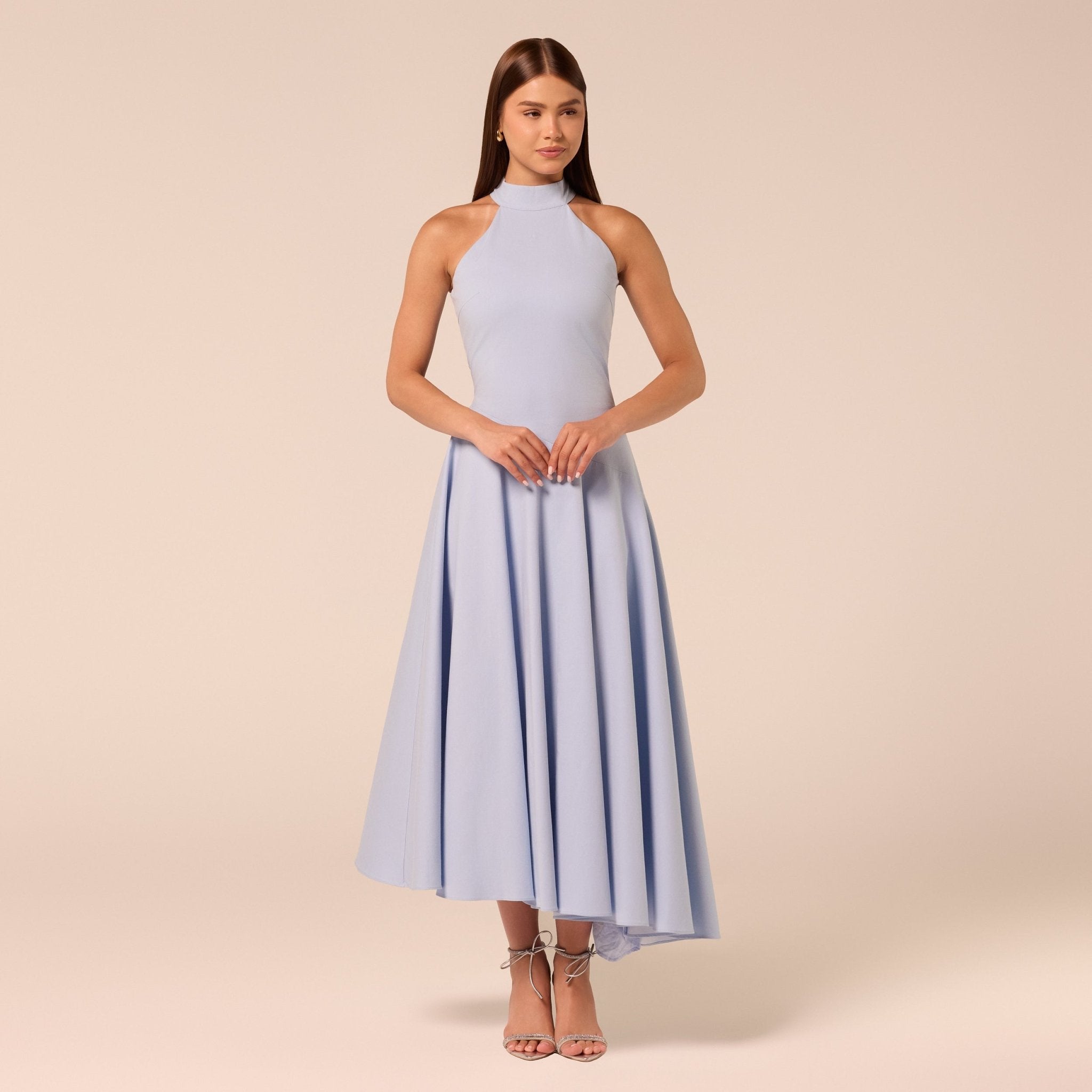 Blue High-Neck Poplin Midi Dress - shopaleena