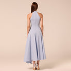 Blue High-Neck Poplin Midi Dress - shopaleena