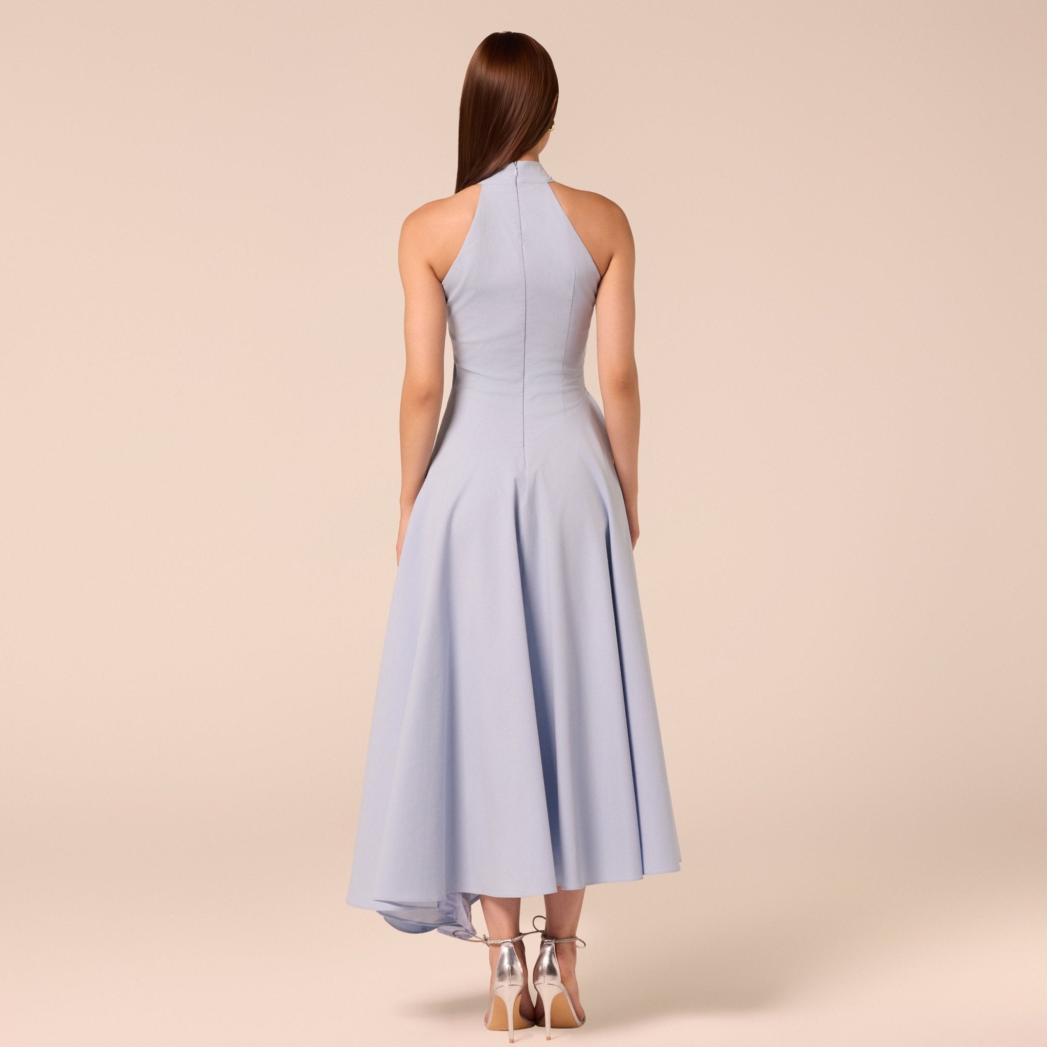 Blue High-Neck Poplin Midi Dress - shopaleena