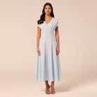 Blue Kimono Sleeve Linen Dress - shopaleena