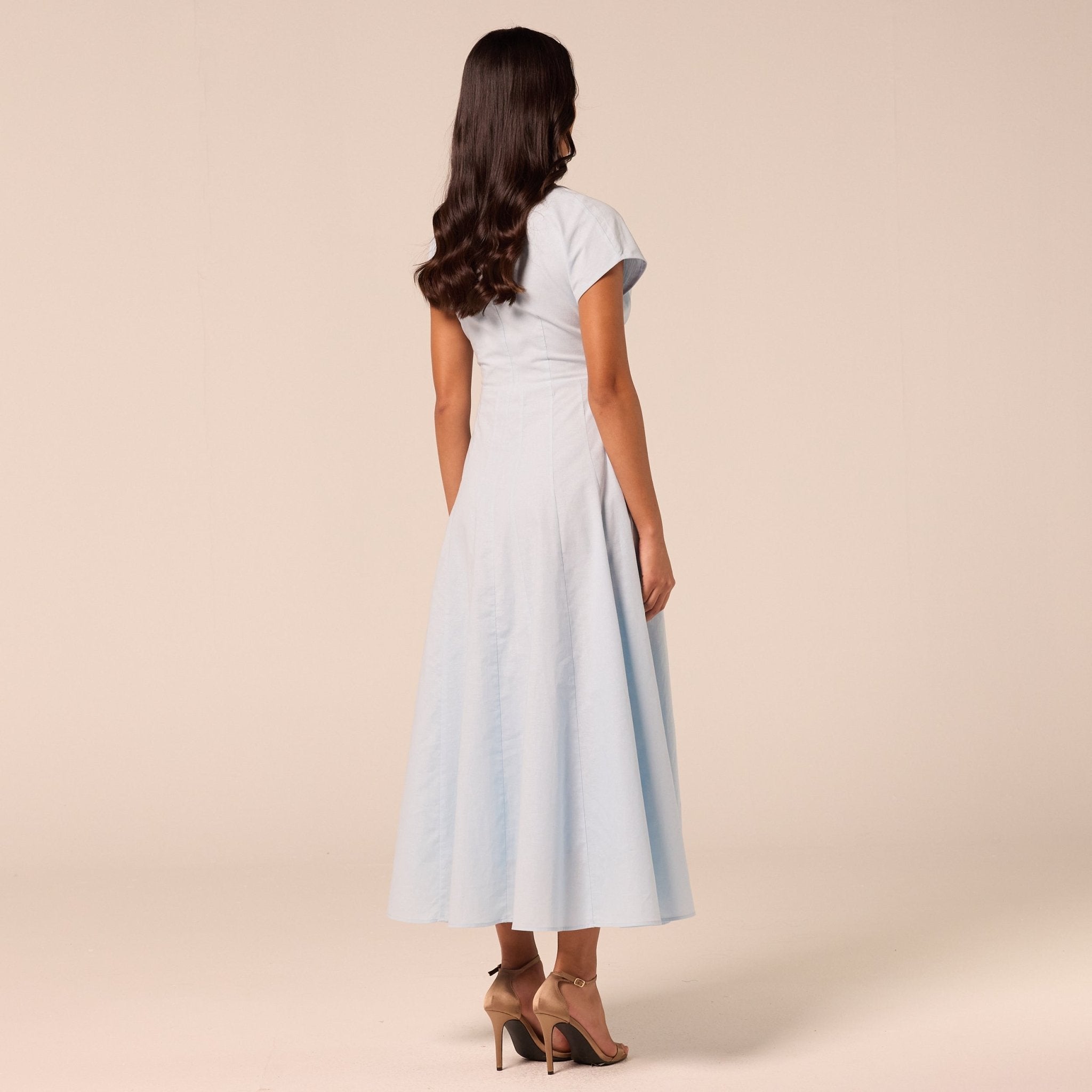 Blue Kimono Sleeve Linen Dress - shopaleena