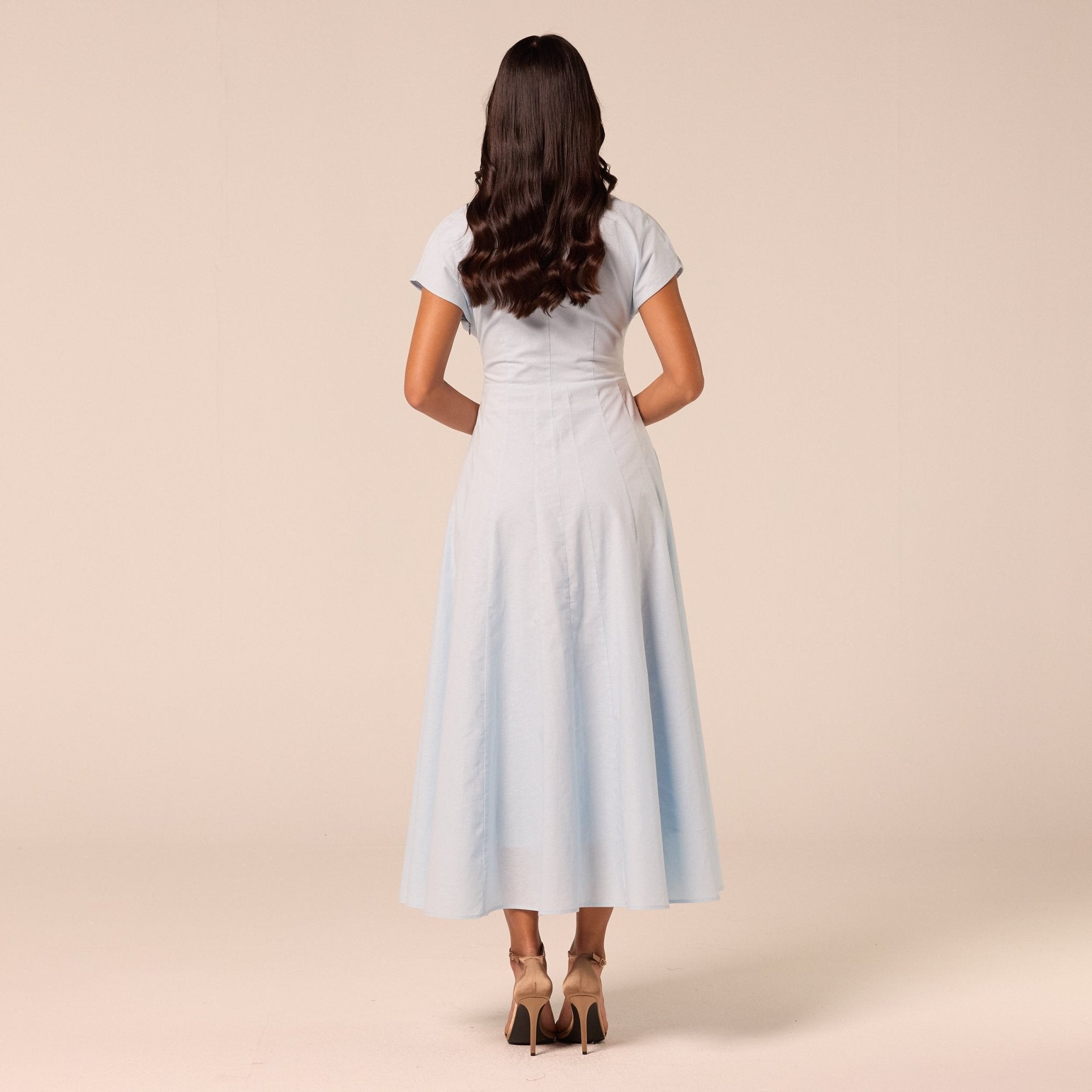 Blue Kimono Sleeve Linen Dress - shopaleena
