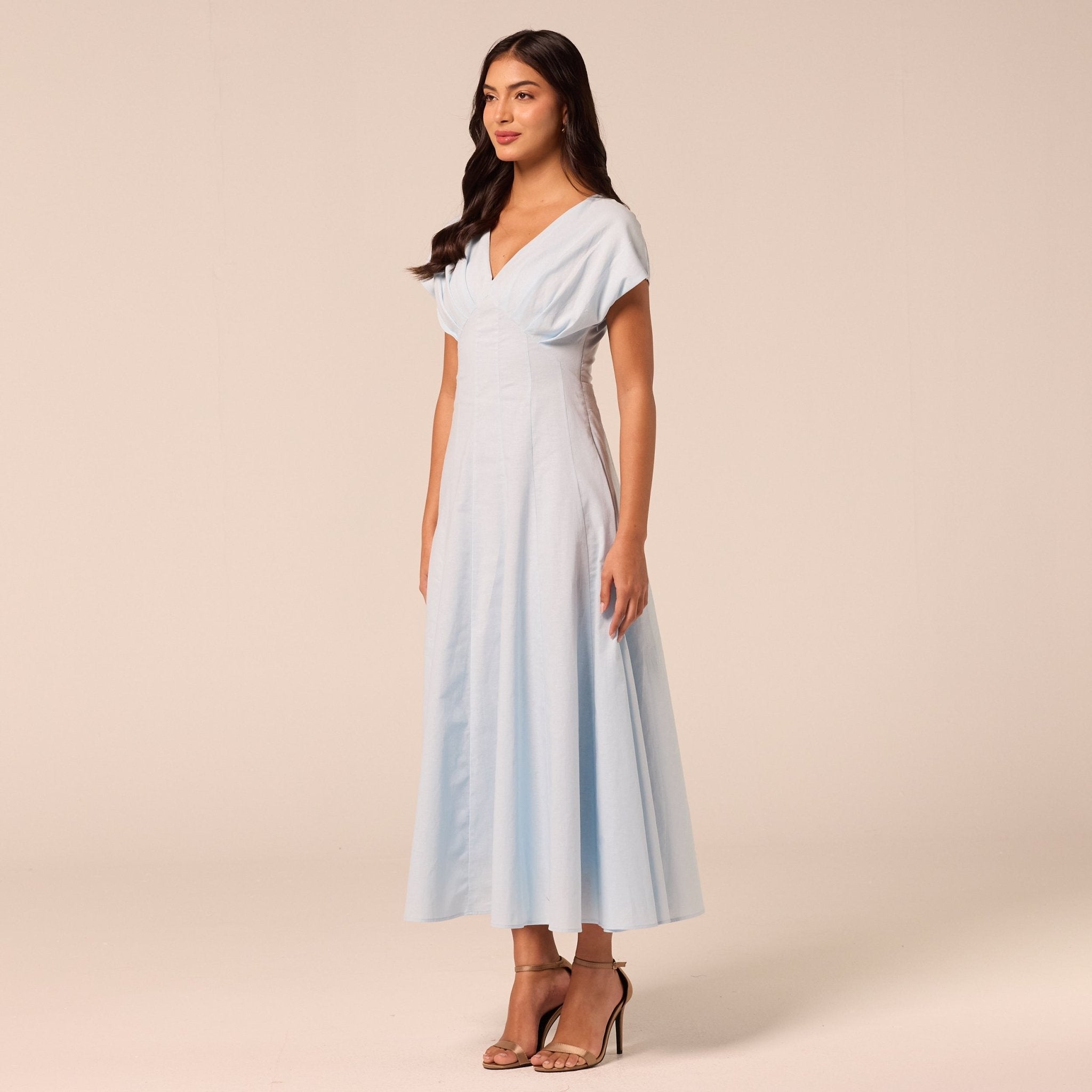 Blue Kimono Sleeve Linen Dress - shopaleena