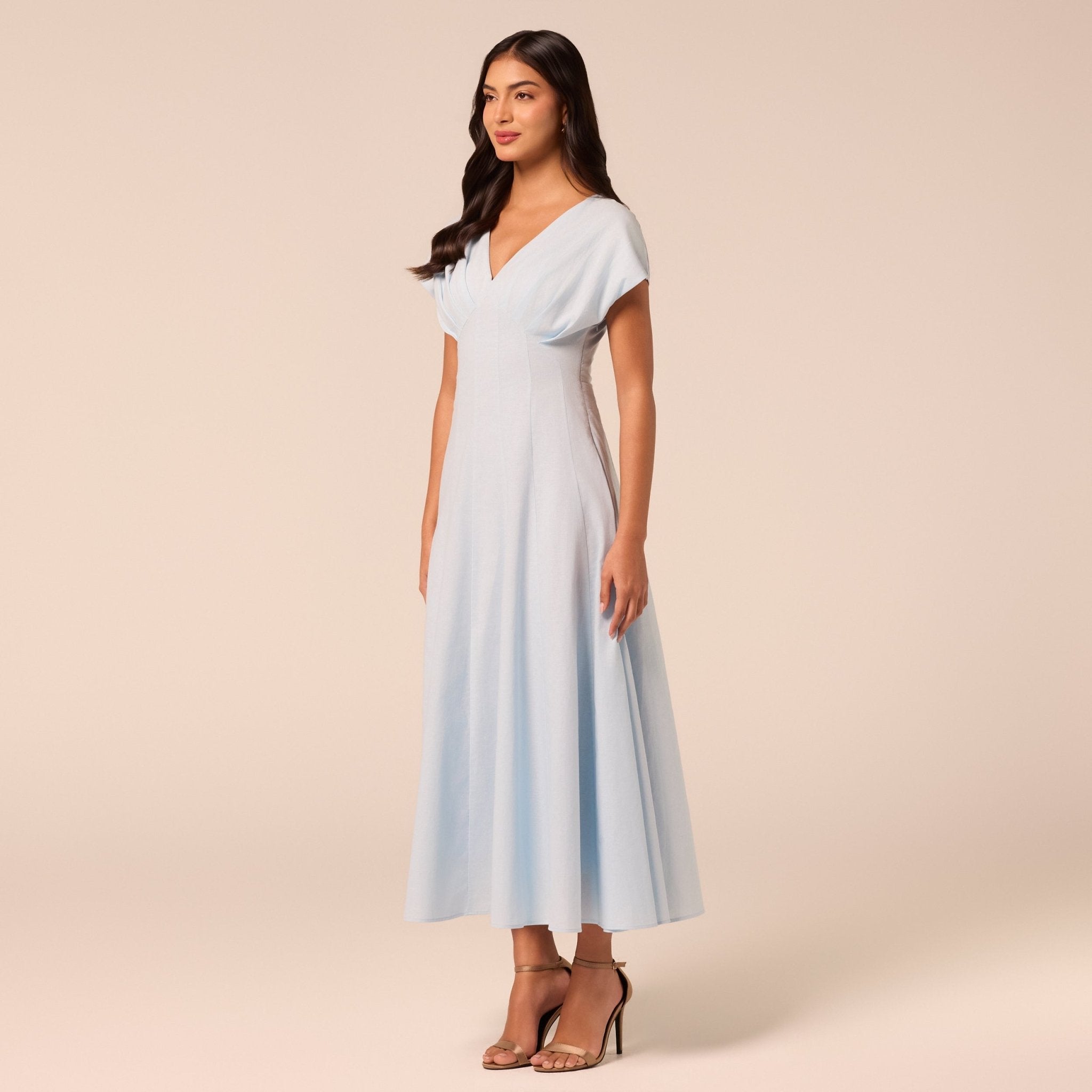 Blue Kimono Sleeve Linen Dress - shopaleena