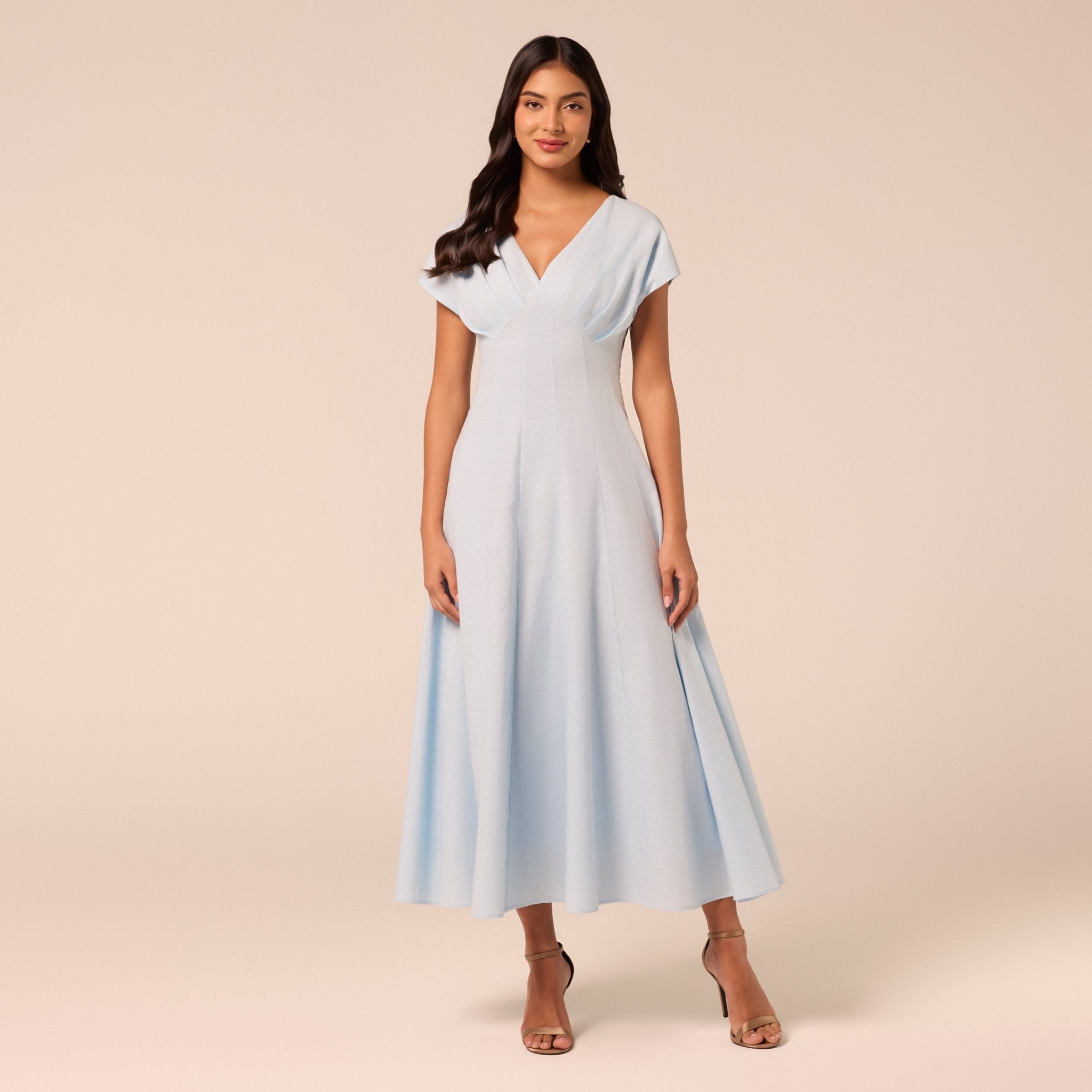 Blue Kimono Sleeve Linen Dress - shopaleena