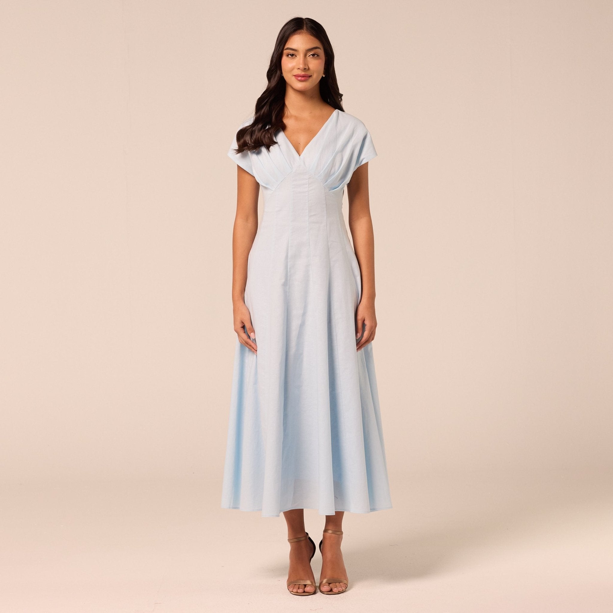 Blue Kimono Sleeve Linen Dress - shopaleena