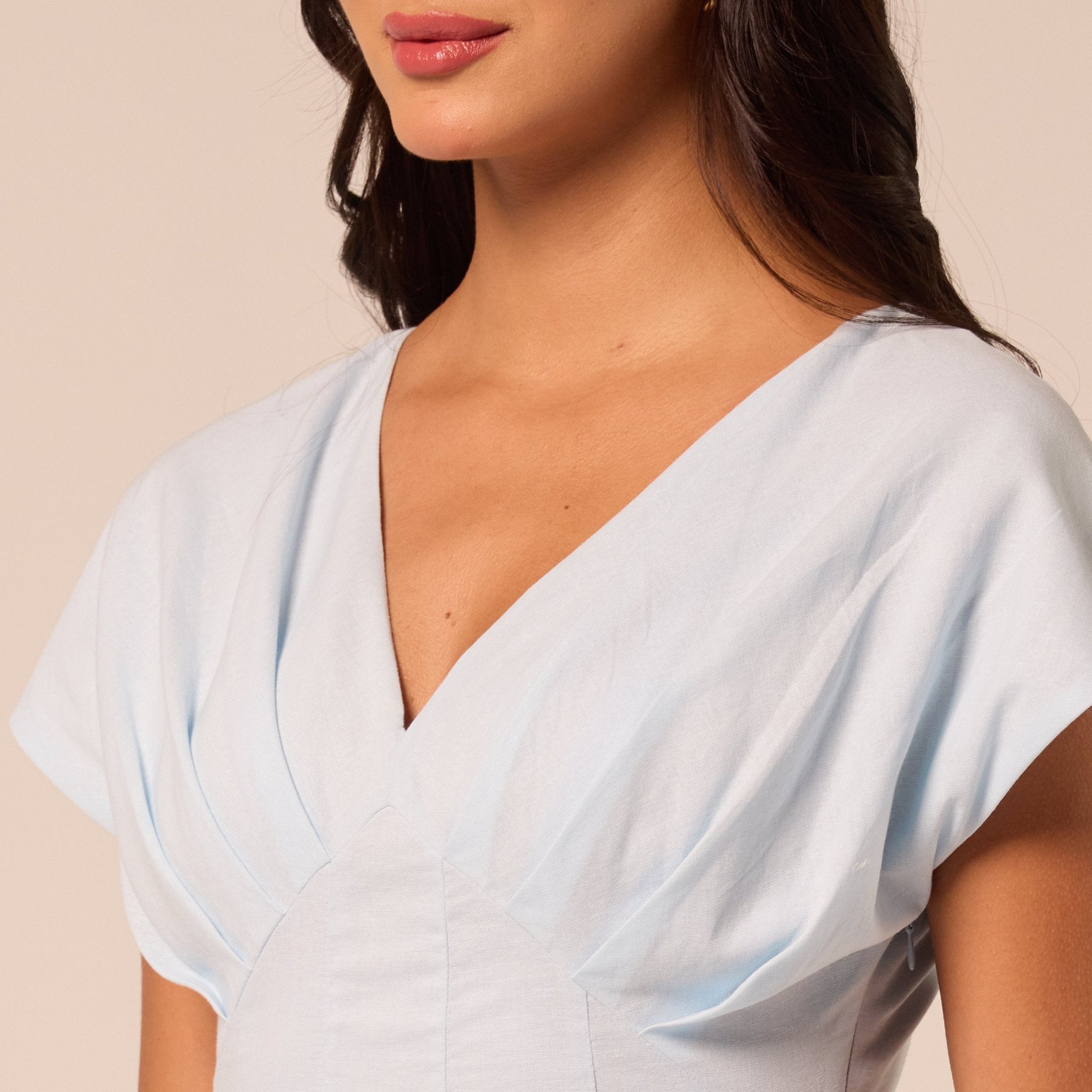 Blue Kimono Sleeve Linen Dress - shopaleena