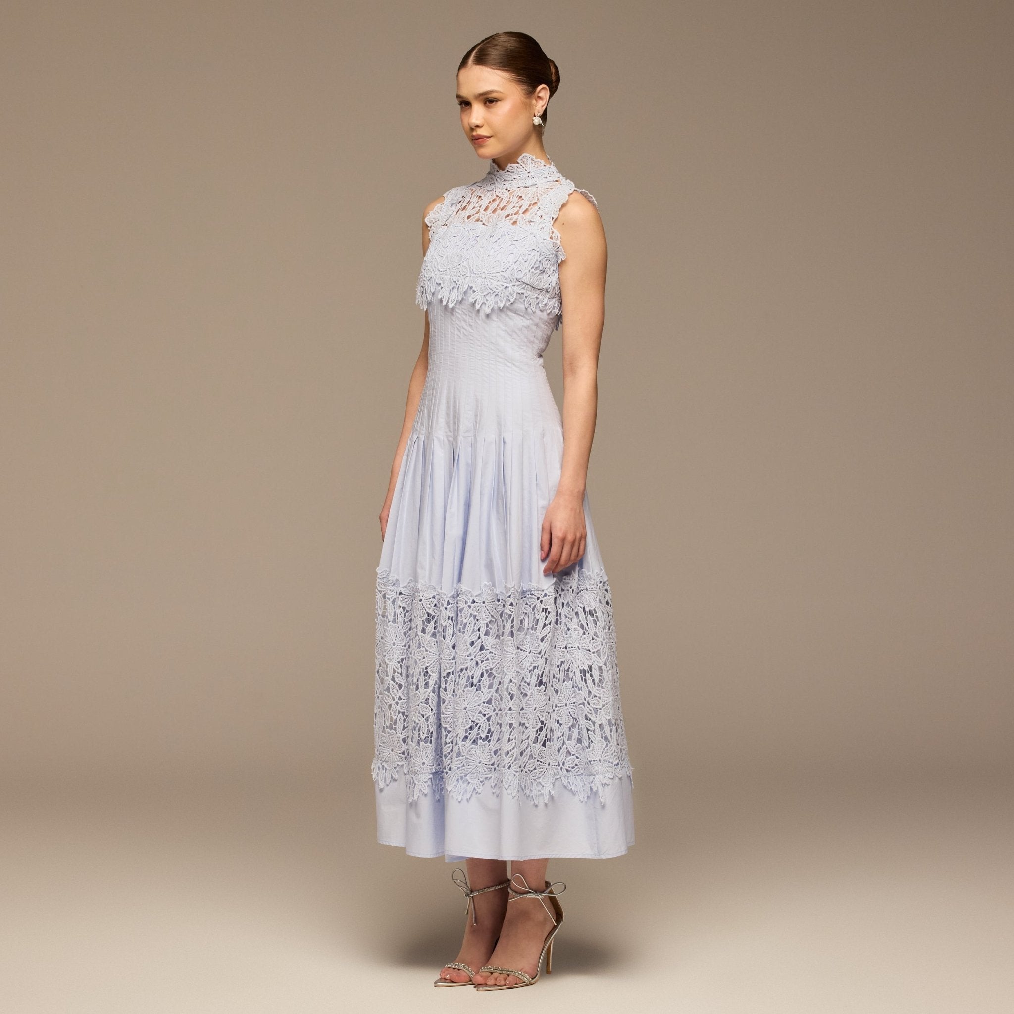 Blue Lace - Paneled Cotton Midi Dress - shopaleena