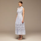 Blue Lace - Paneled Cotton Midi Dress - shopaleena
