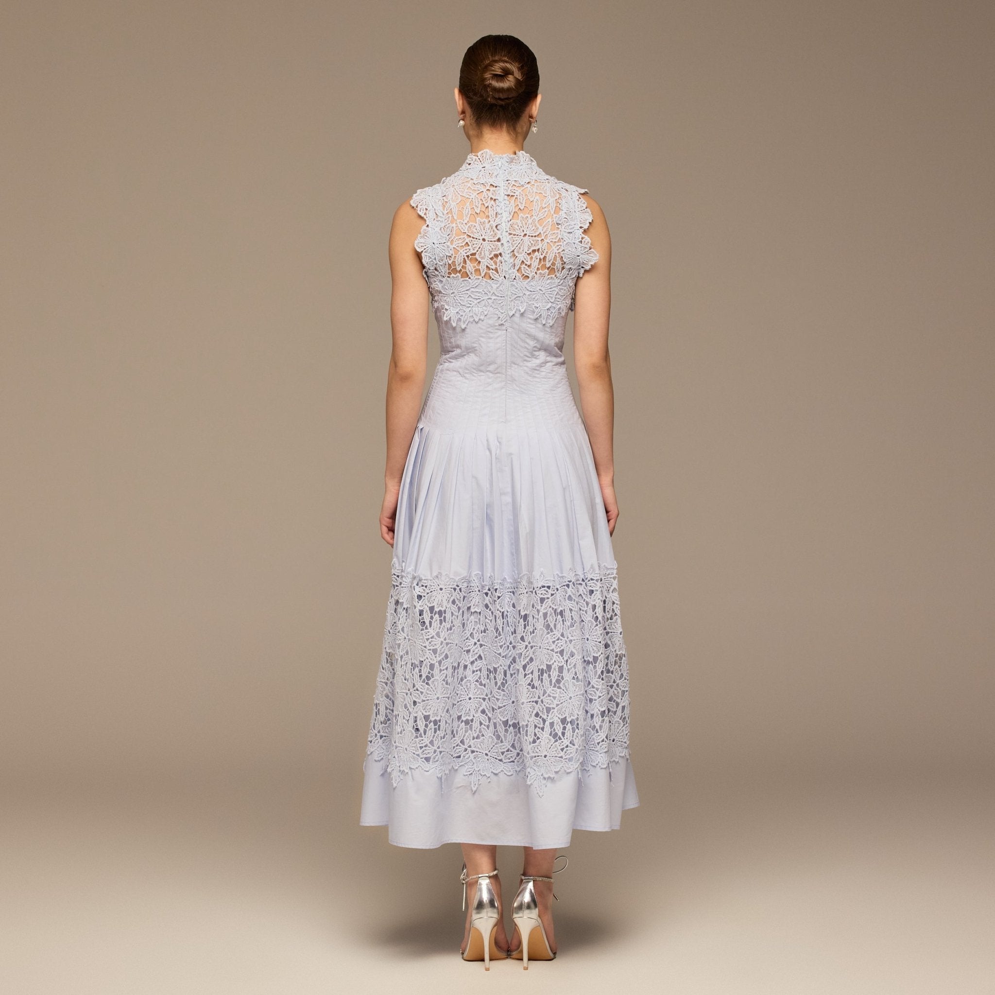 Blue Lace - Paneled Cotton Midi Dress - shopaleena