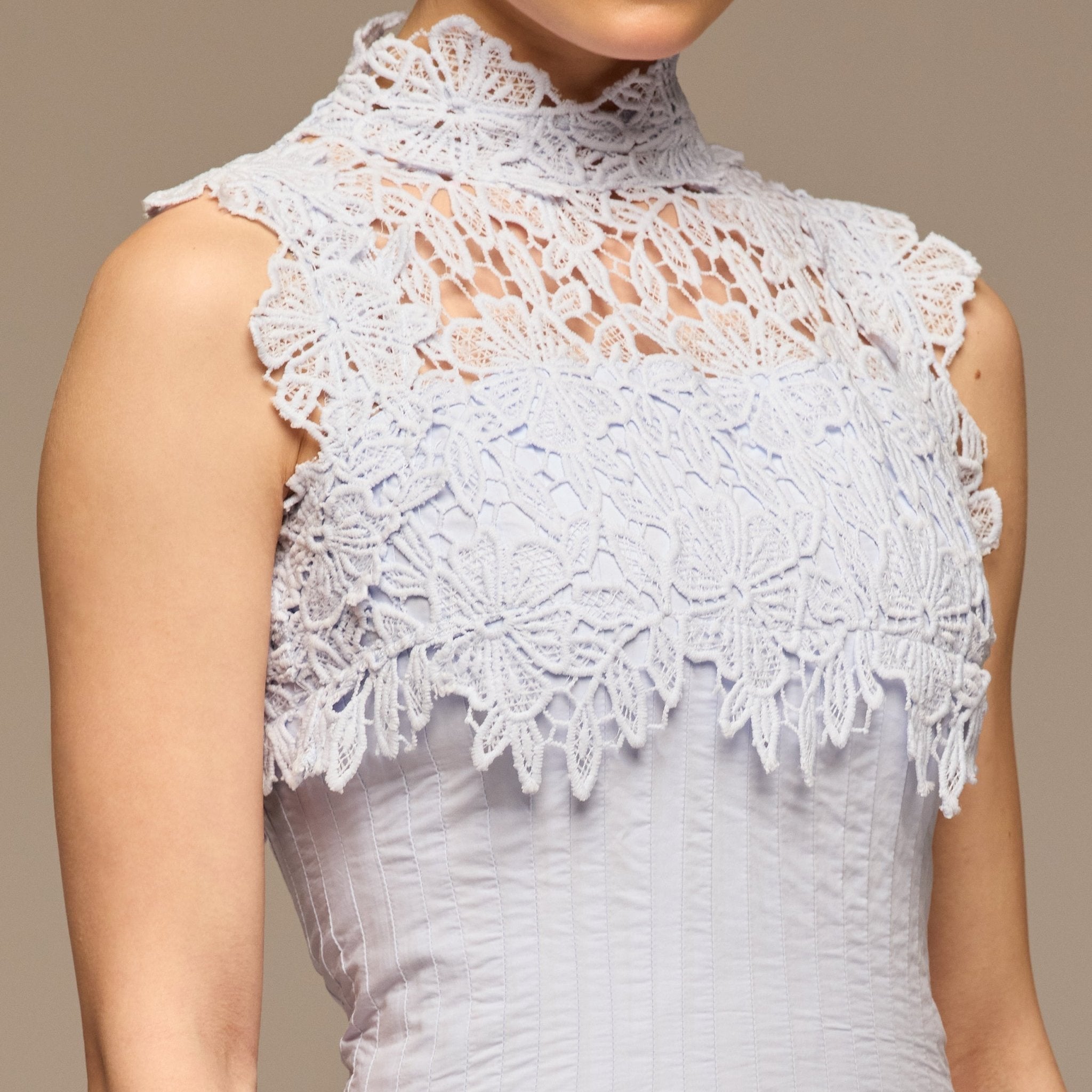 Blue Lace - Paneled Cotton Midi Dress - shopaleena