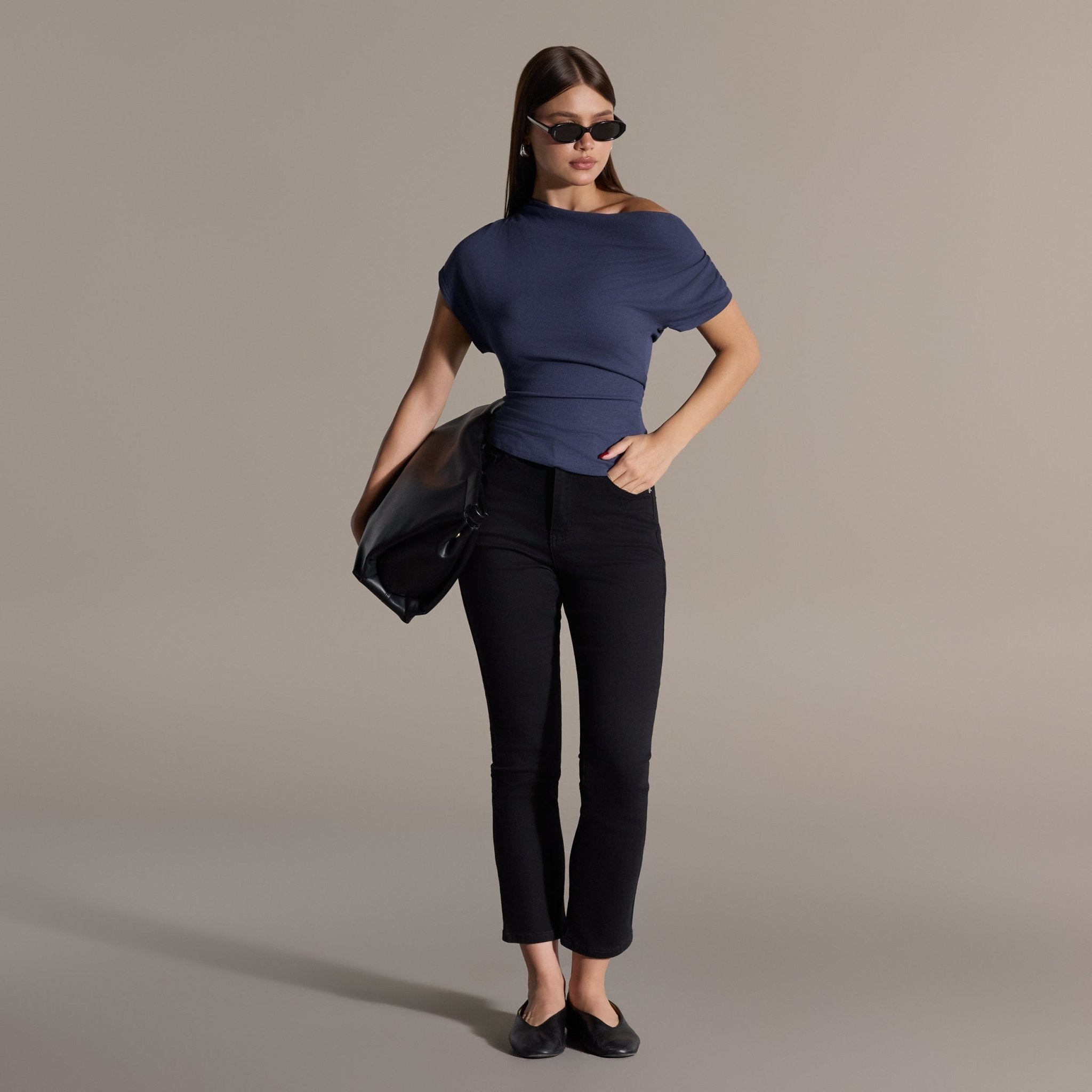 Blue Off shoulder Fitted Top - shopaleena
