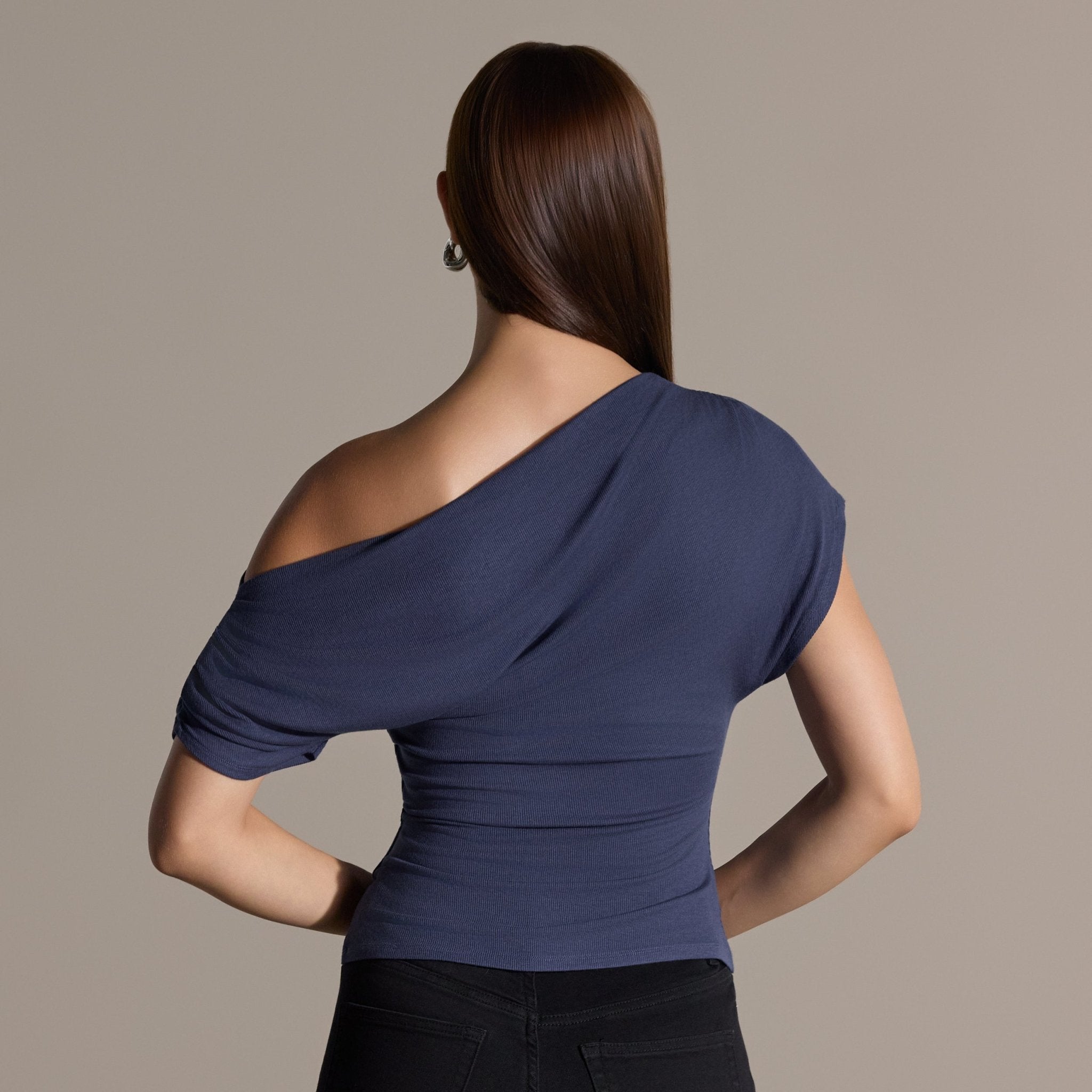Blue Off shoulder Fitted Top - shopaleena
