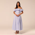 Blue Off Shoulder Ruffle Linen Maxi Dress - shopaleena