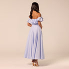 Blue Off Shoulder Ruffle Linen Maxi Dress - shopaleena