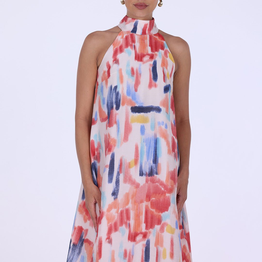 Blue Peach Printed Back Bow Maxi Dress - shopaleena
