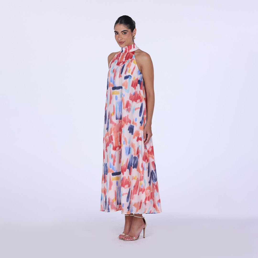 Blue Peach Printed Back Bow Maxi Dress - shopaleena