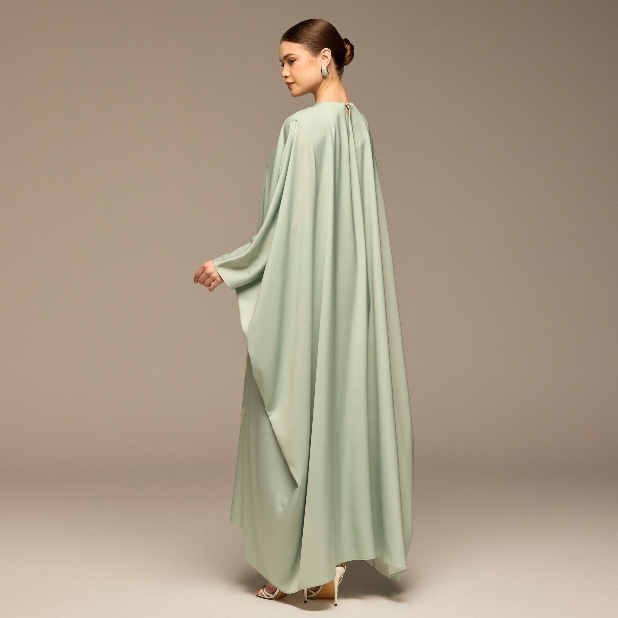 Blue Printed Satin Kaftan - shopaleena