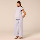 Blue Round Neck Cap Sleeve Top - shopaleena
