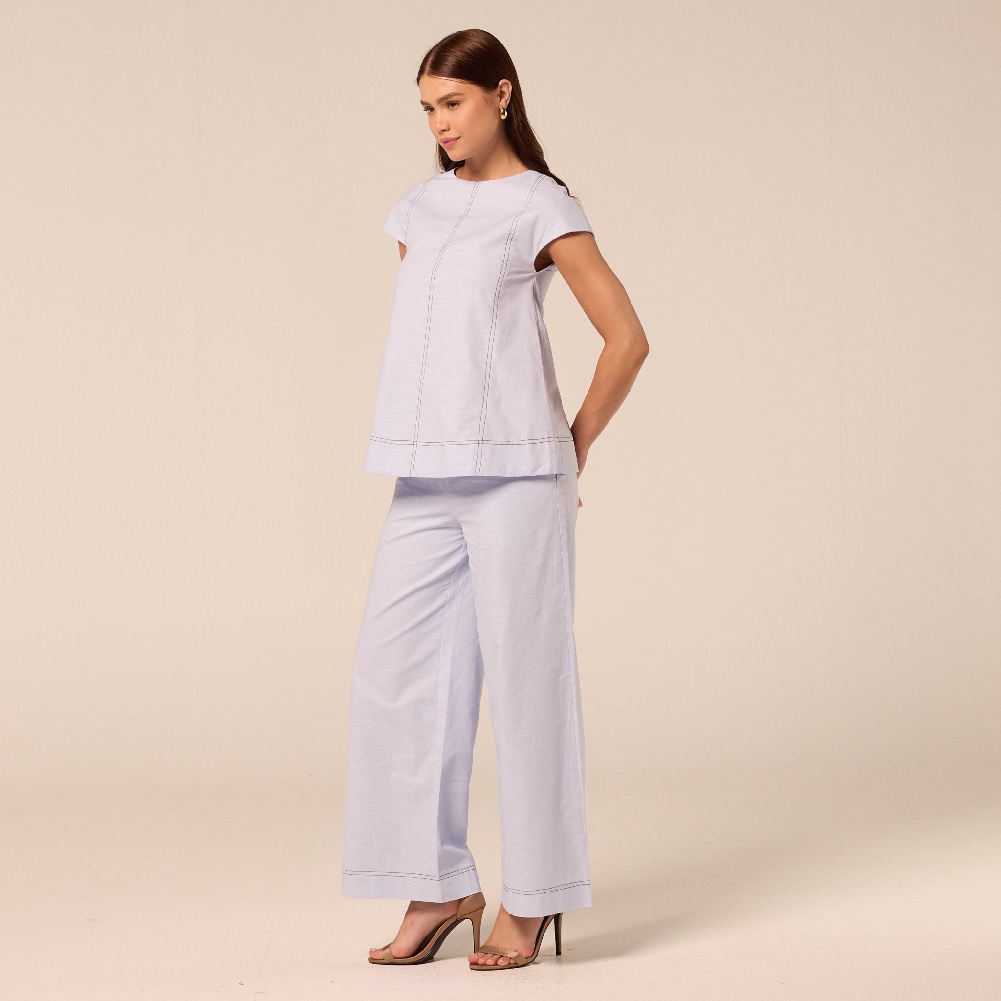 Blue Round Neck Cap Sleeve Top - shopaleena