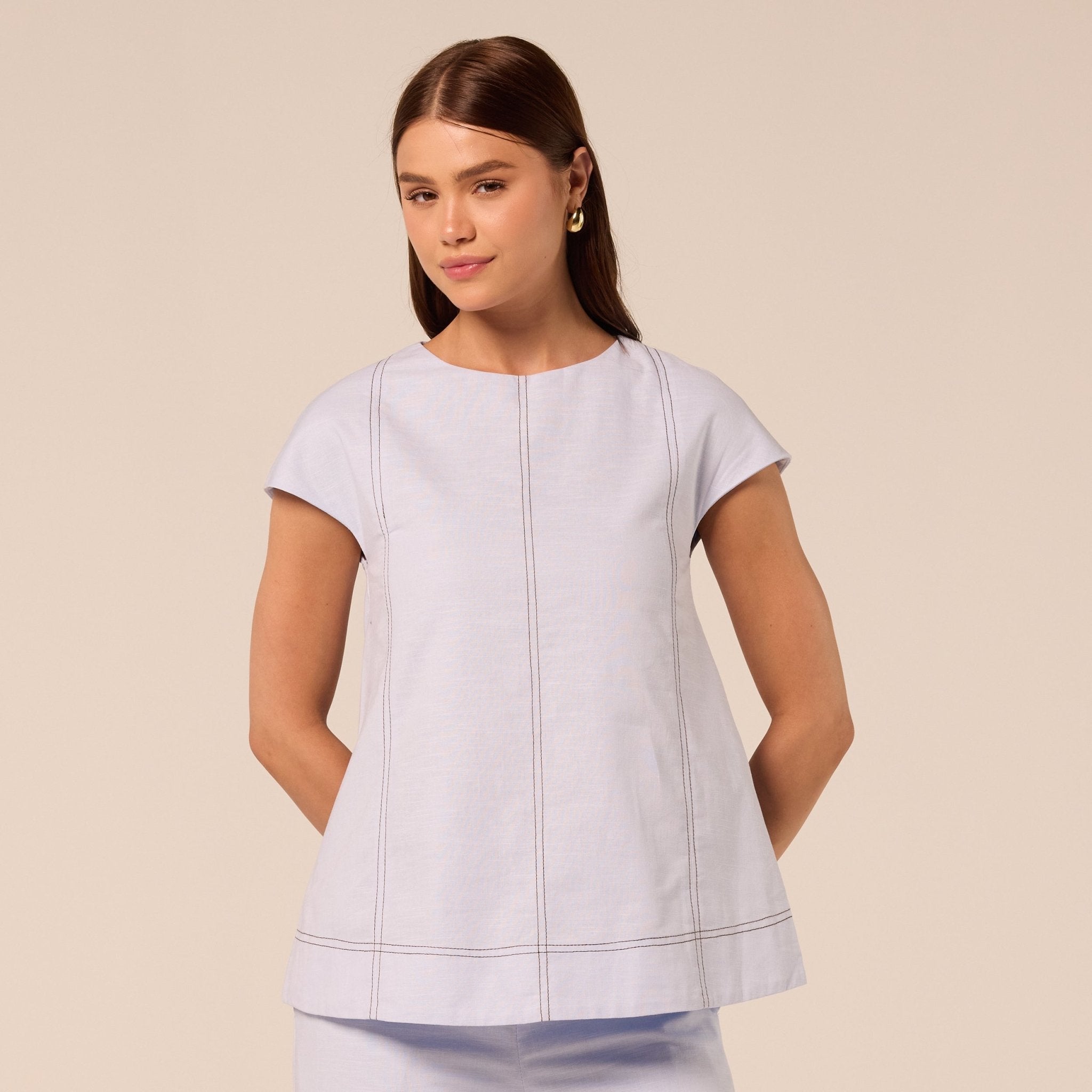 Blue Round Neck Cap Sleeve Top - shopaleena