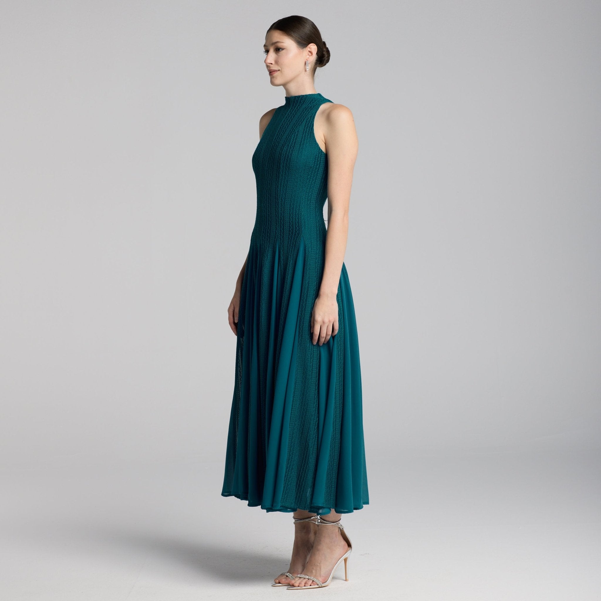 Blue Sleeveless Godet Maxi Dress - shopaleena