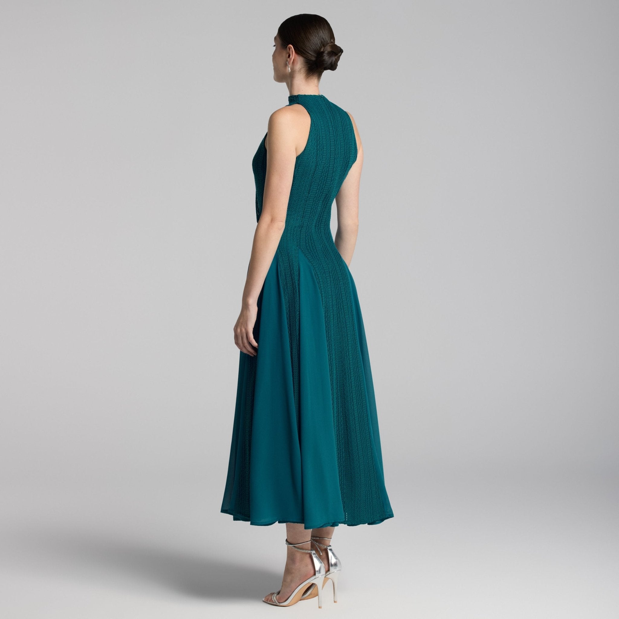 Blue Sleeveless Godet Maxi Dress - shopaleena