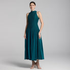 Blue Sleeveless Godet Maxi Dress - shopaleena