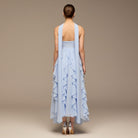 Blue Strapless Ruffle Chiffon Maxi Dress - shopaleena