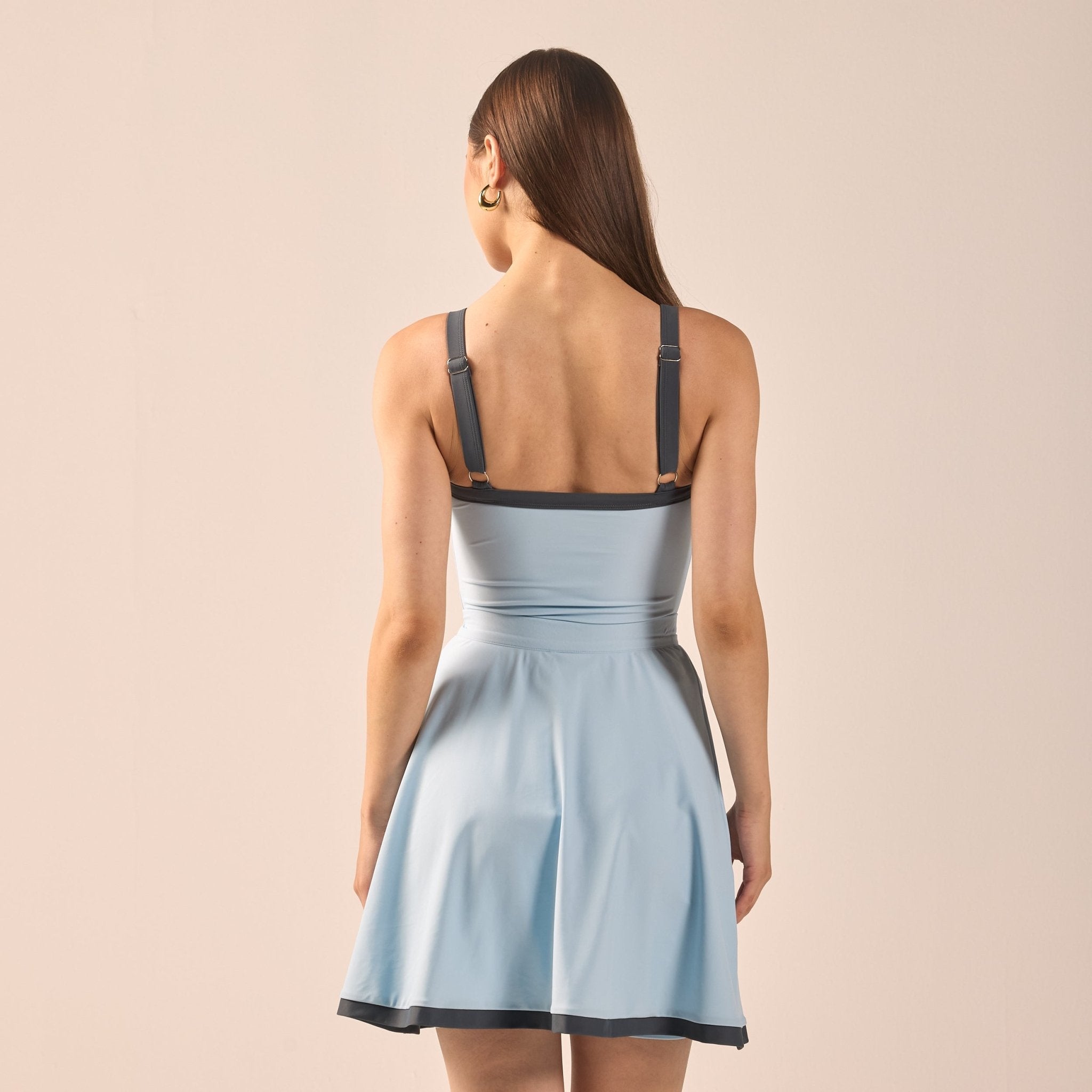 Blue Swim Skirt with Grey Trim - shopaleena