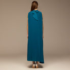 Blue V - Neck All Over Pleated Chiffon Maxi Dress - shopaleena