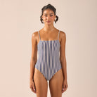 Blue & White Striped One Piece Swimsuit - shopaleena