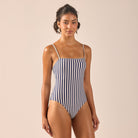 Blue & White Striped One Piece Swimsuit - shopaleena