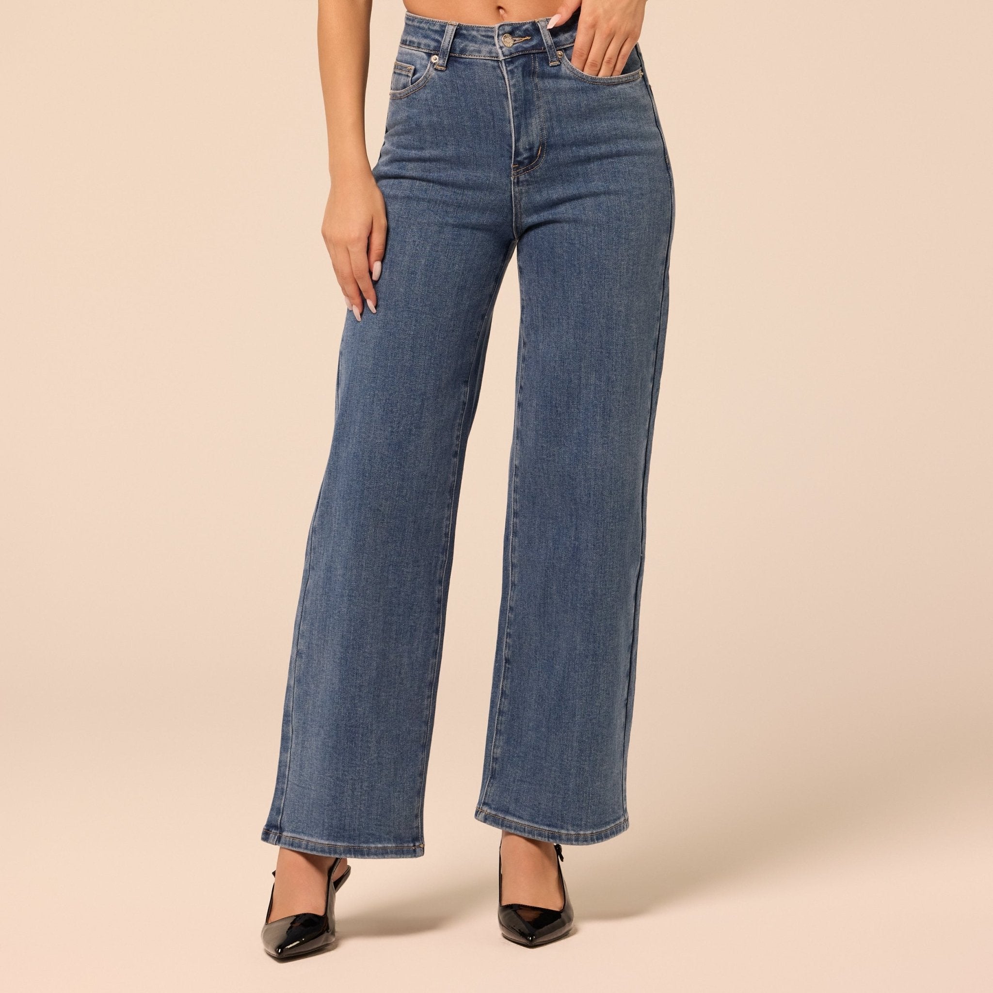 Blue Wide Leg Jeans - shopaleena