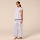 Blue Wide Leg Pants with Contrast Stitching - shopaleena