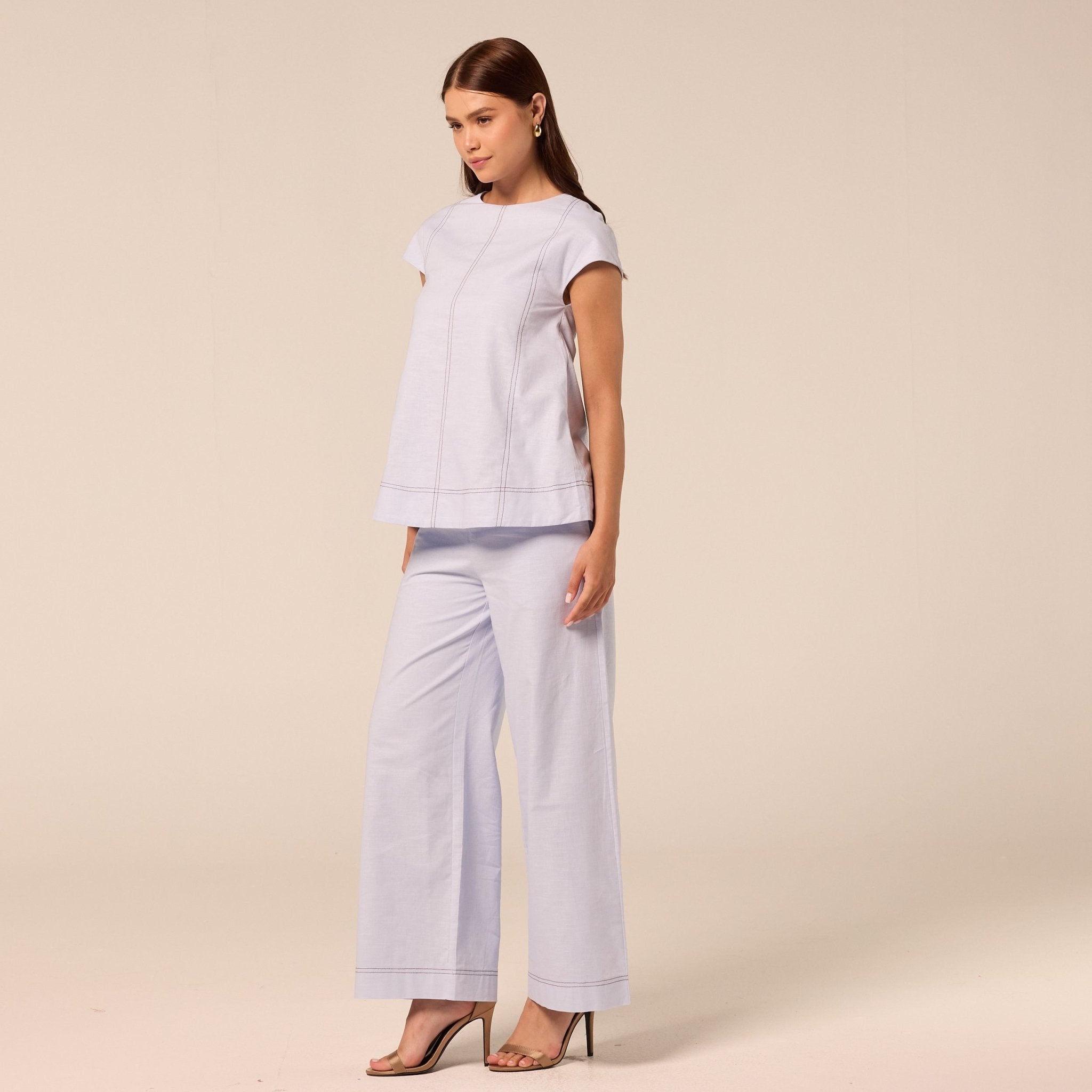Blue Wide Leg Pants with Contrast Stitching - shopaleena