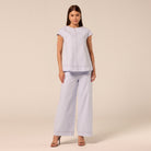 Blue Wide Leg Pants with Contrast Stitching - shopaleena