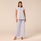 Blue Wide Leg Pants with Contrast Stitching - shopaleena