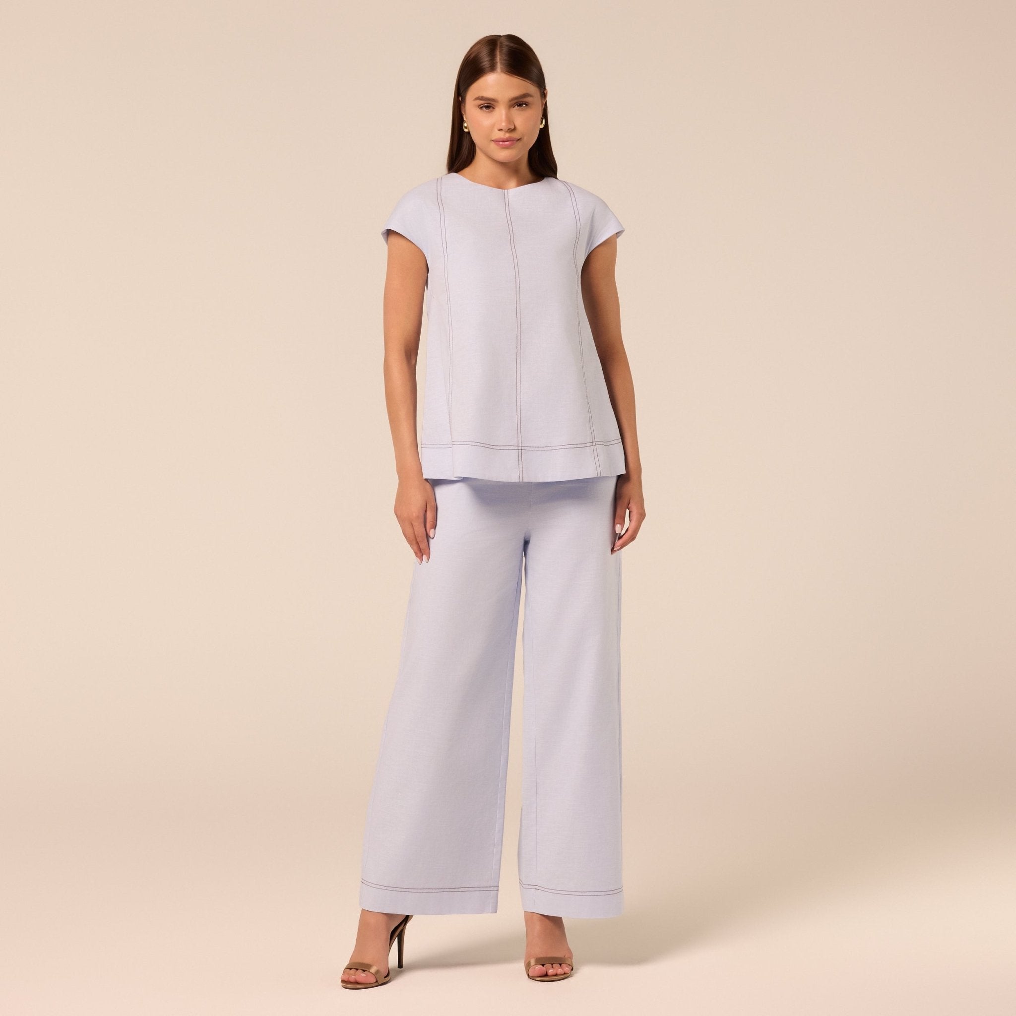 Blue Wide Leg Pants with Contrast Stitching - shopaleena