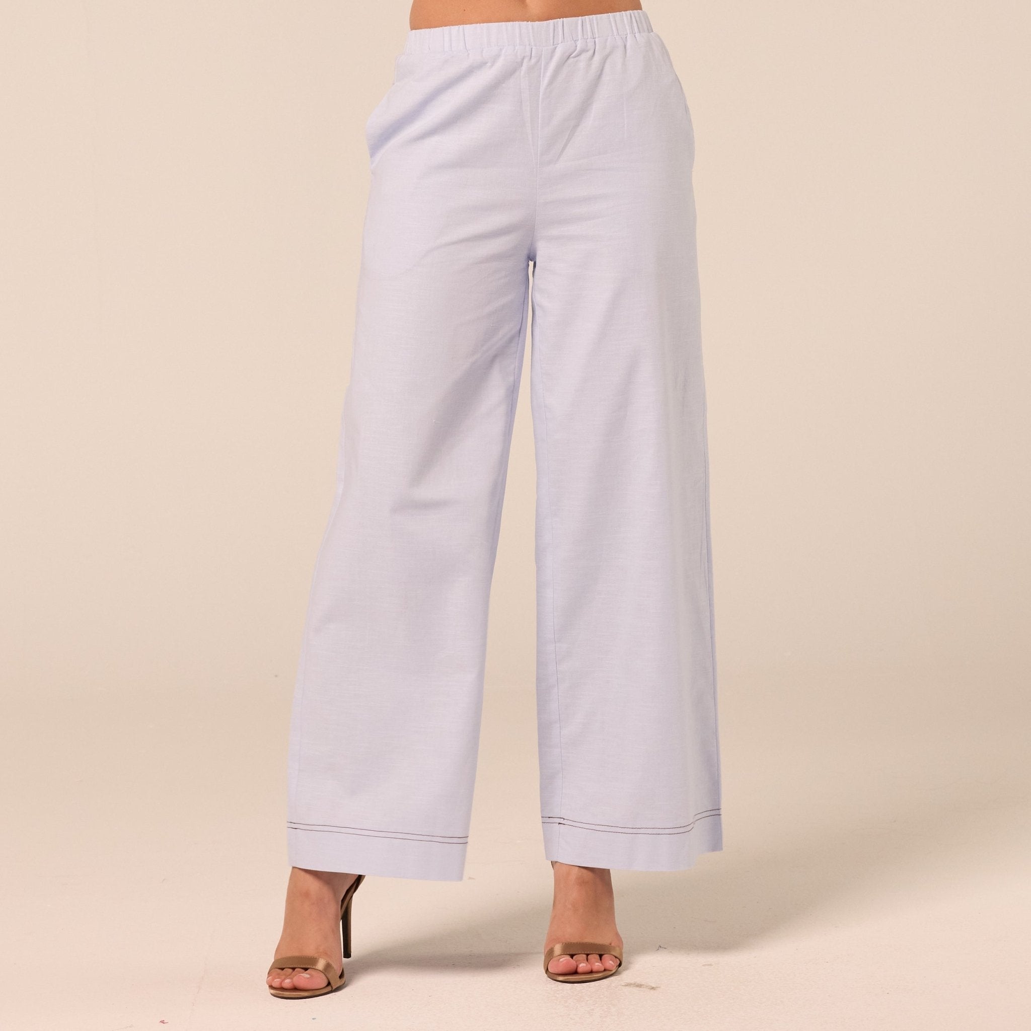 Blue Wide Leg Pants with Contrast Stitching - shopaleena