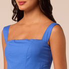 Blue Wide Strap Linen Midi Dress - shopaleena