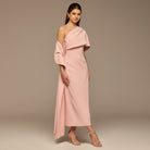 Blush One Shoulder Draped Crepe Dress - shopaleena