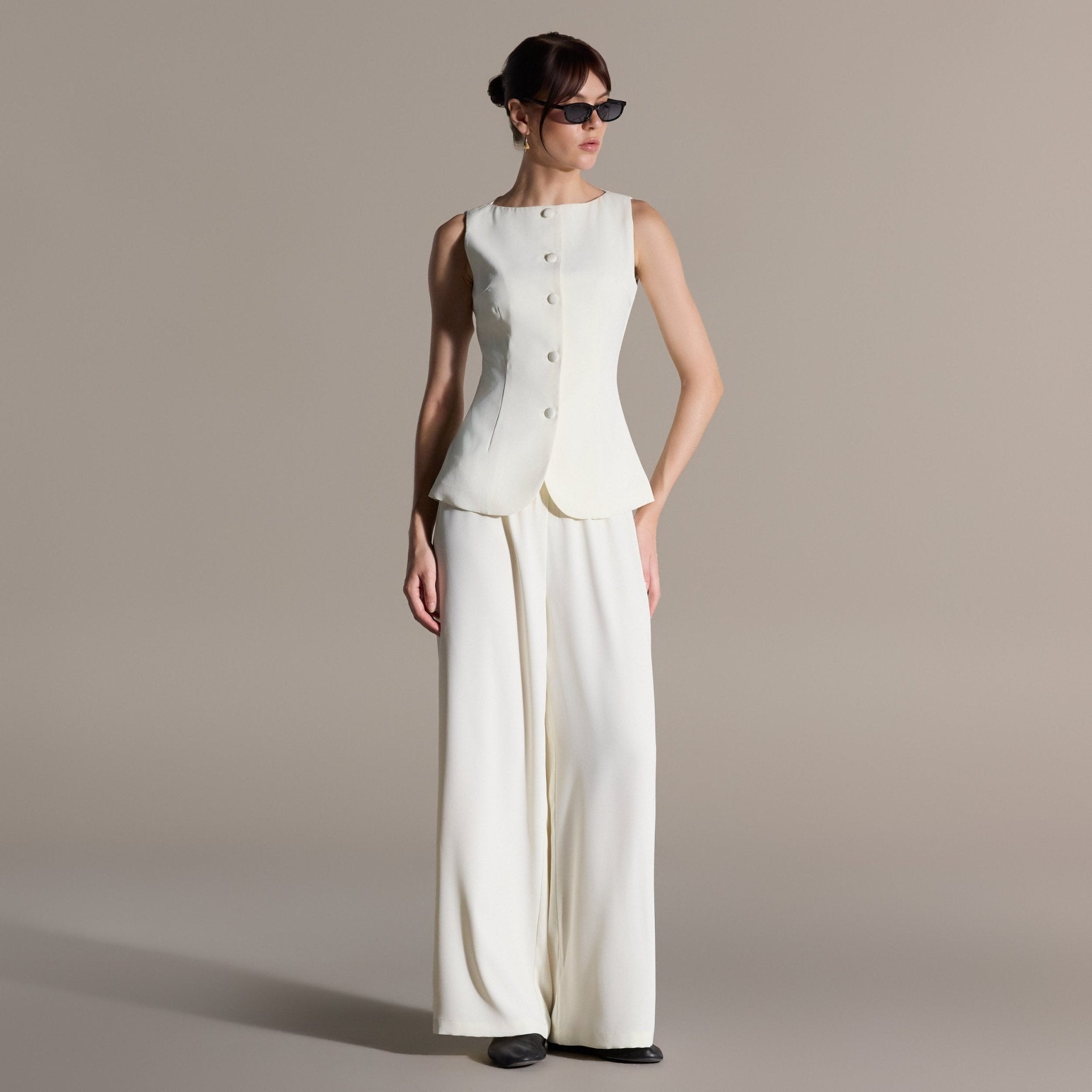 Boat Neck Button-Up Top - shopaleena