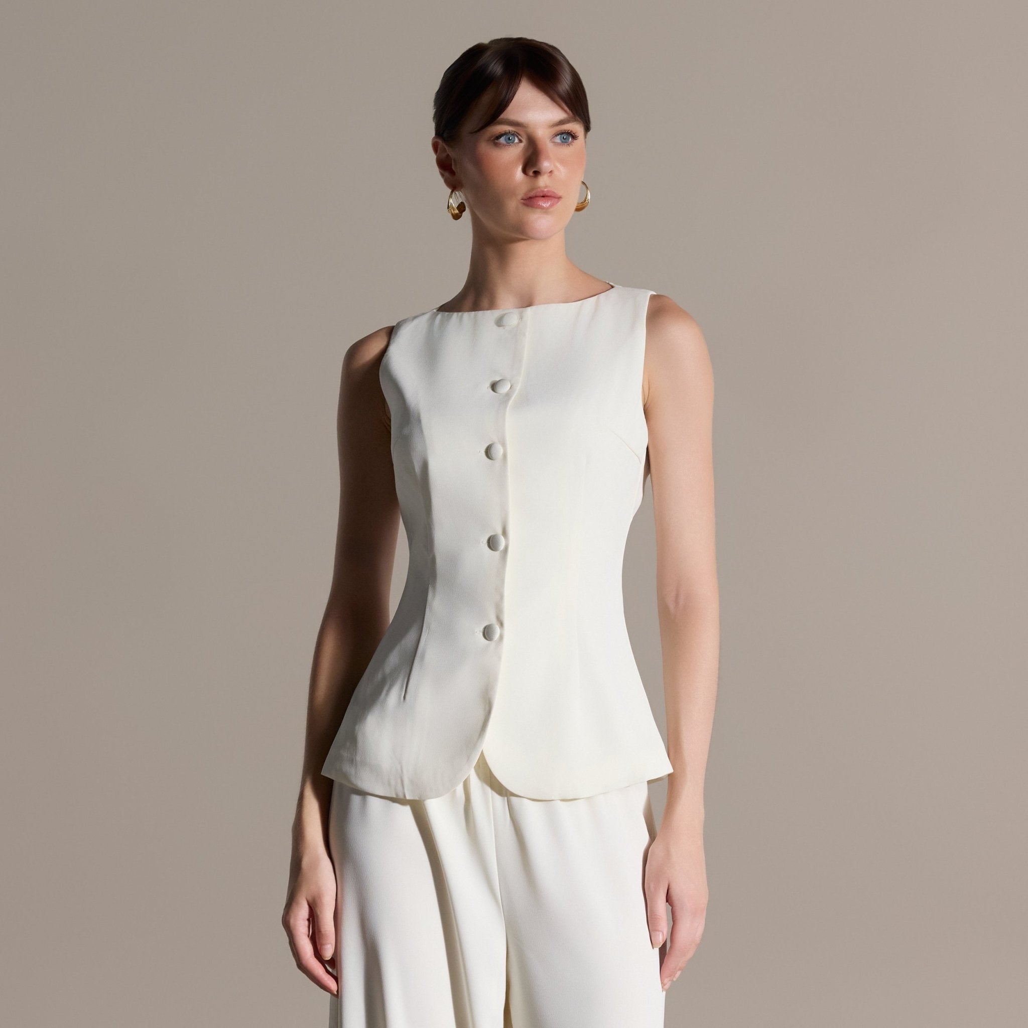 Boat Neck Button-Up Top - shopaleena