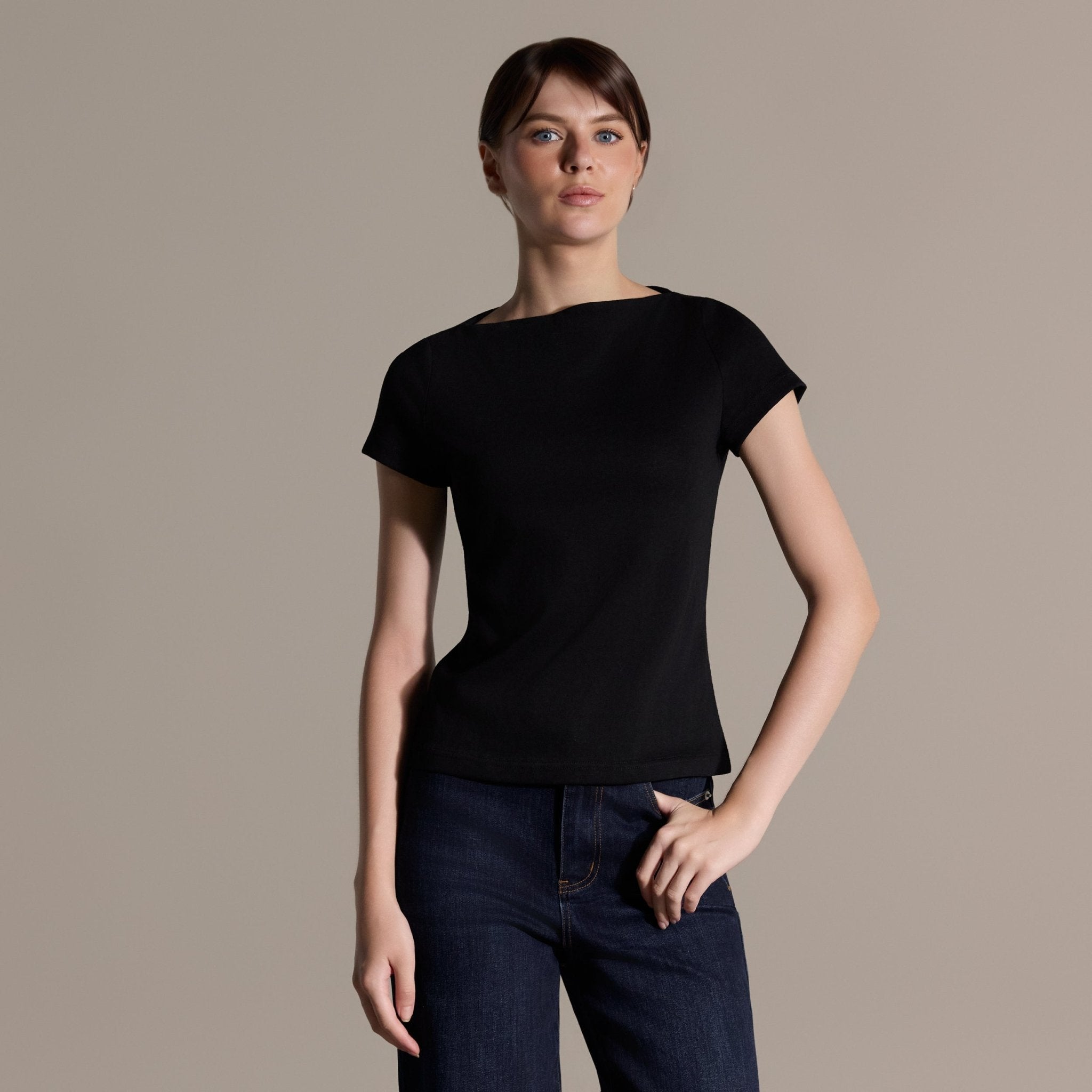 Boat Neck Fitted T-Shirt - shopaleena