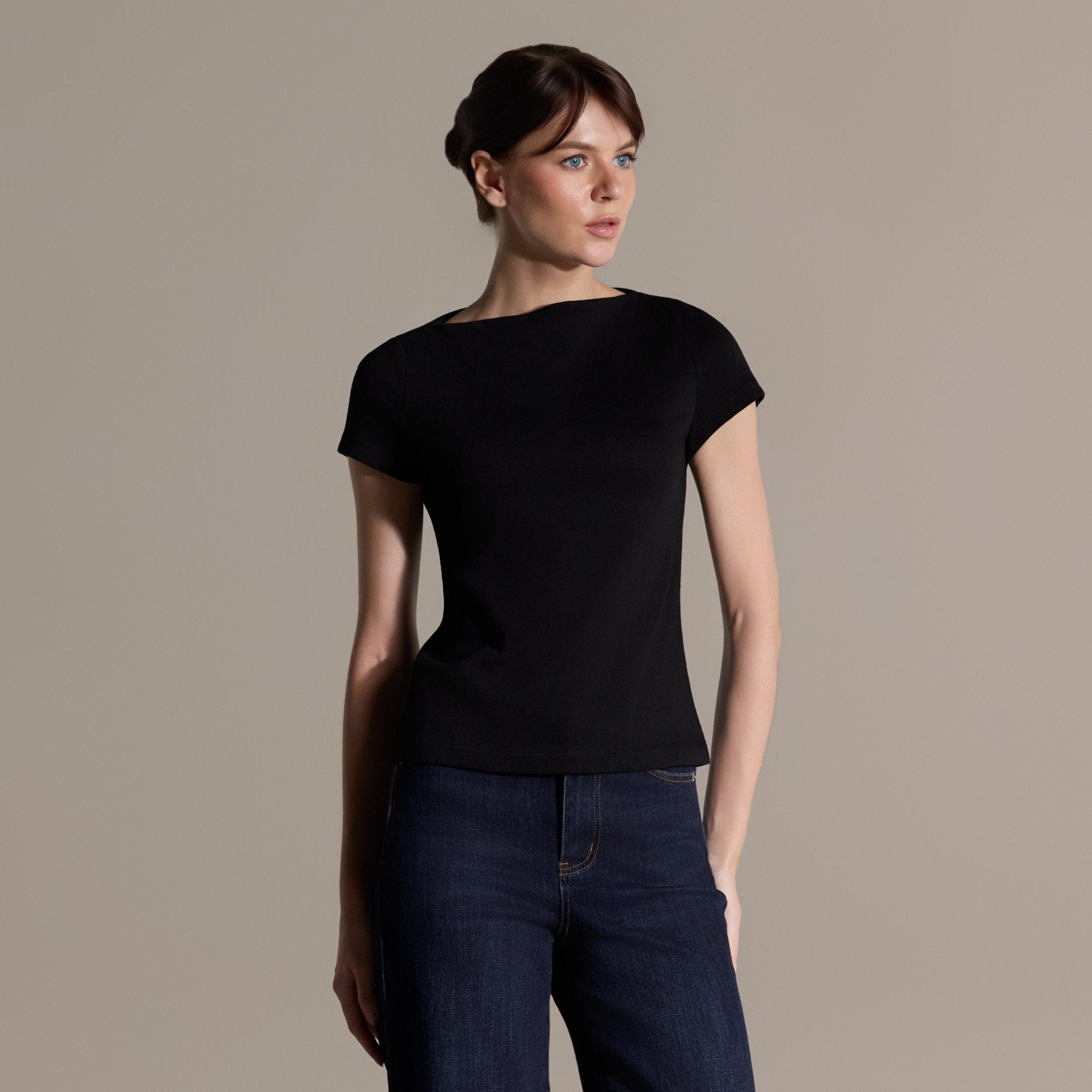 Boat Neck Fitted T-Shirt - shopaleena